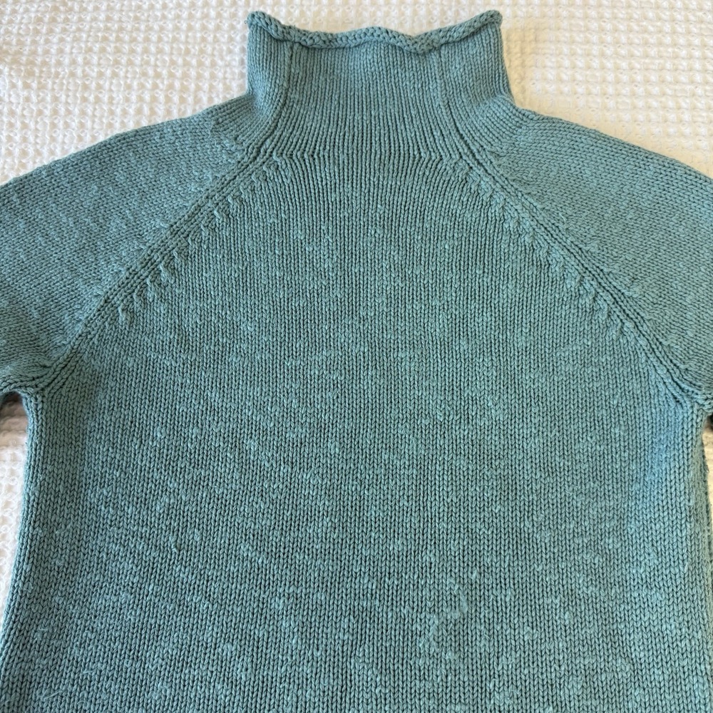 LL Bean Cotton Slub Rollneck Pullover Cotton Sweater Size M Teal Blue Fisherman - Picture 3 of 6